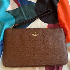 Coach Dark Brown Leather Wristlet